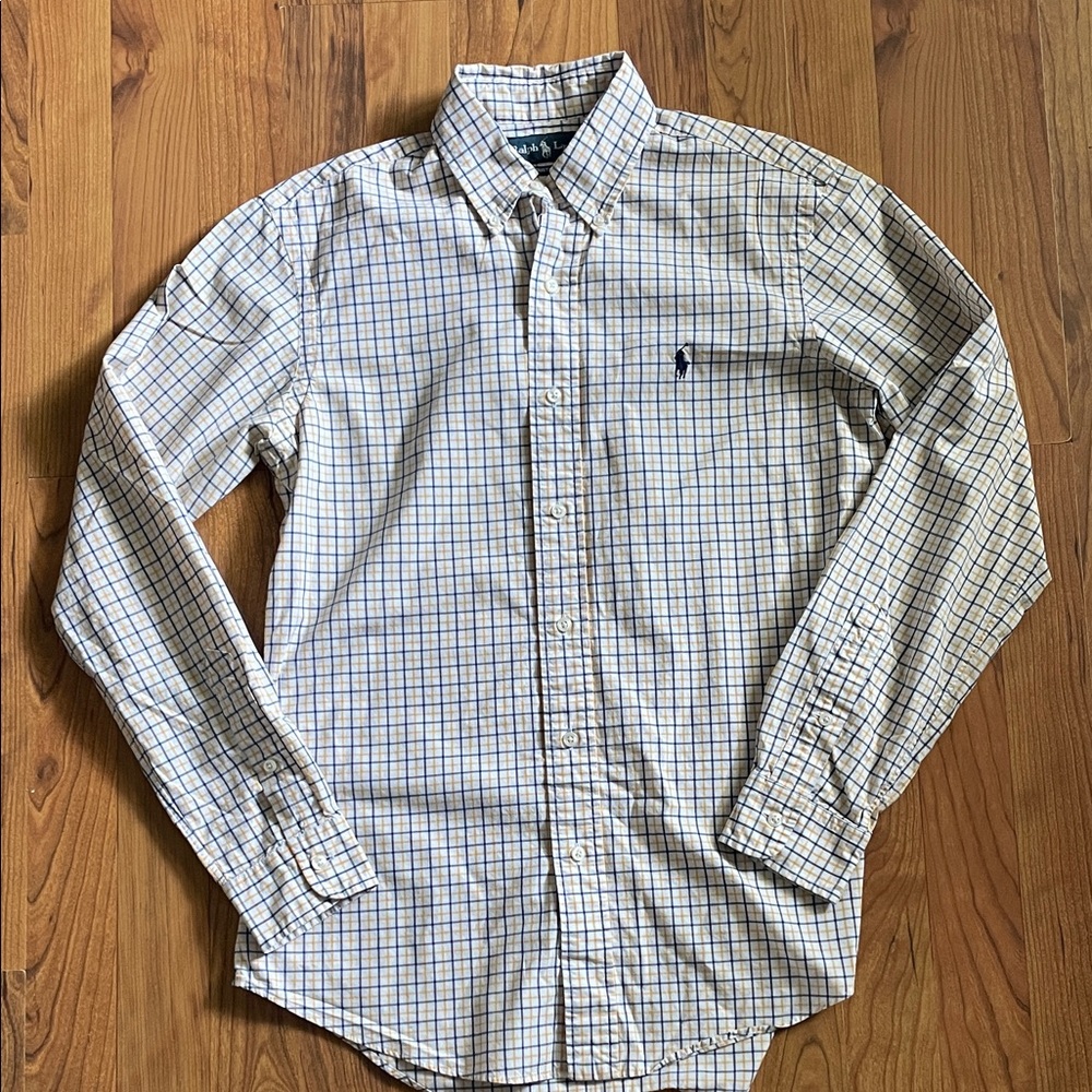 Ralph Lauren Men's White and Yellow Plaid Shirt Size Small